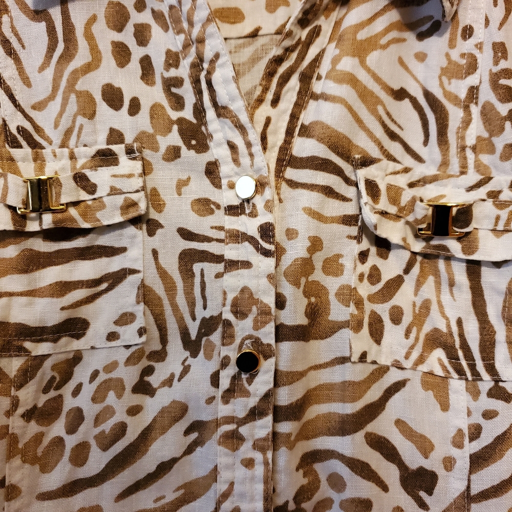 JM Collection Gold Button Down Linen Top - Picture 4 of 6
